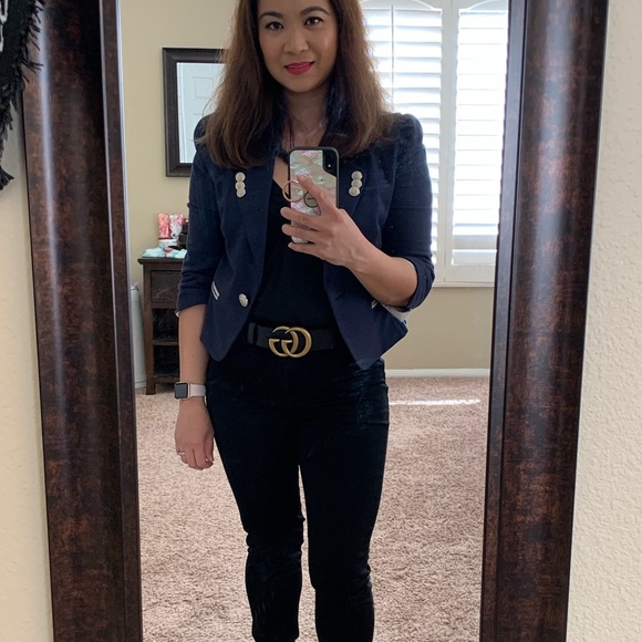 PAPAYA Women’s Dark Navy Cropped Military Inspired Blazer Size L EUC - Picture 8 of 9